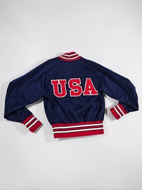 Vintage Boys USA Patriotic Bomber Jacket Red White Blue Size 14 Polyester